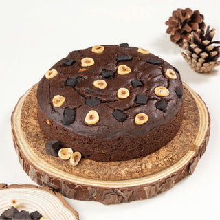Nitzana Double Chocochunk Hazelnut Cake — eggless, couverture chocolate, hazelnuts, whole wheat, no refined sugar, no refined flour, no palm oil, no preservatives